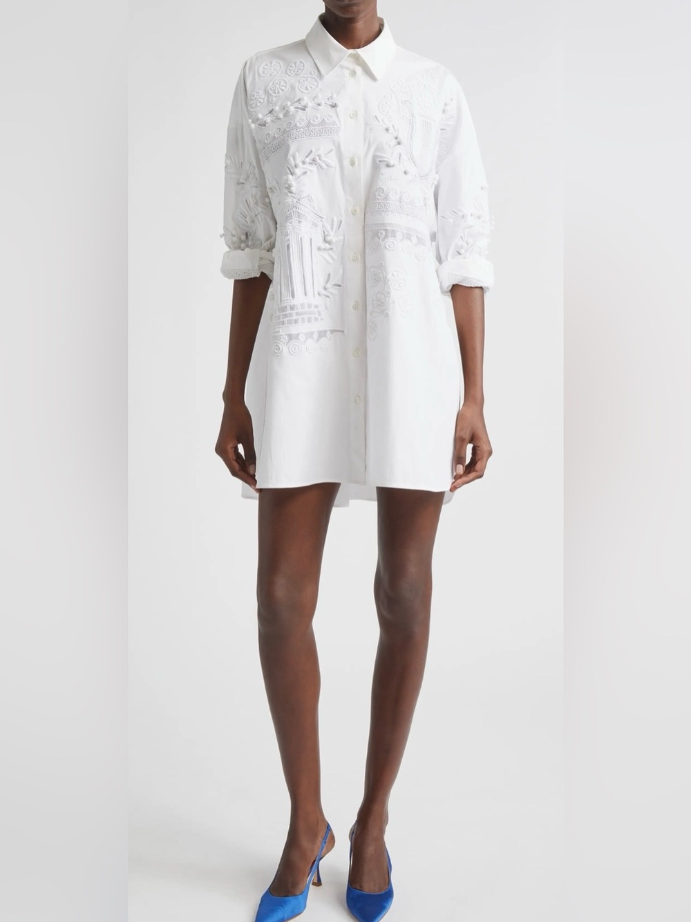 Carolina Herrera Oversize Embroidered Stretch Cotton Button-Up Shirt